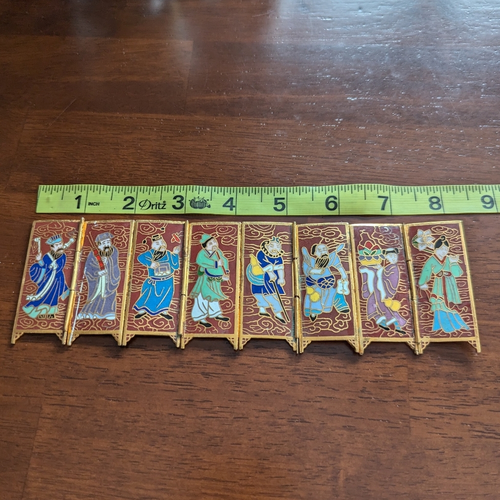 8 IMMORTALS vintage chinese miniature cloisonne screen - Picture 5 of 11